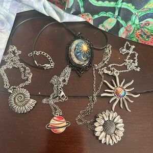 Silver and Black Cosmic Pendant Necklace Set